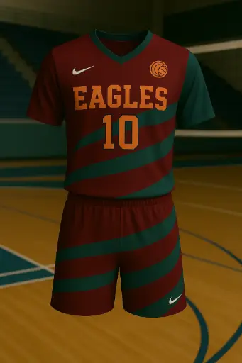 Maroon green Volleyball Uniforms